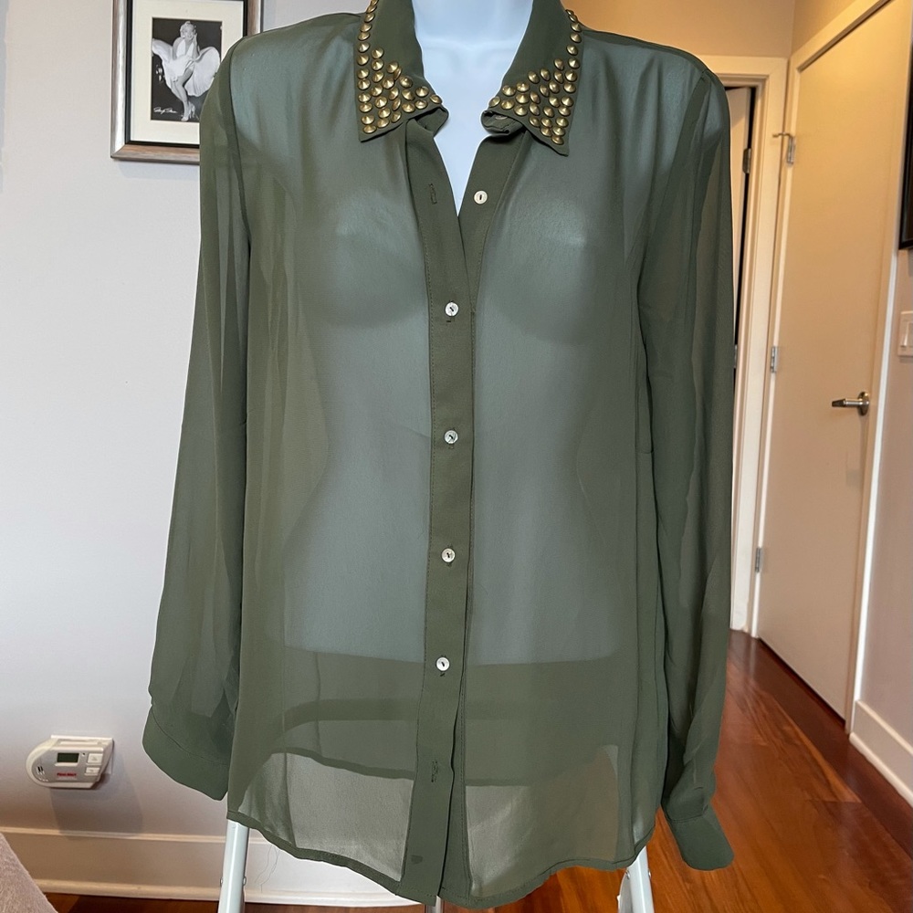 Vintage Havana Sheer Olive Button Up